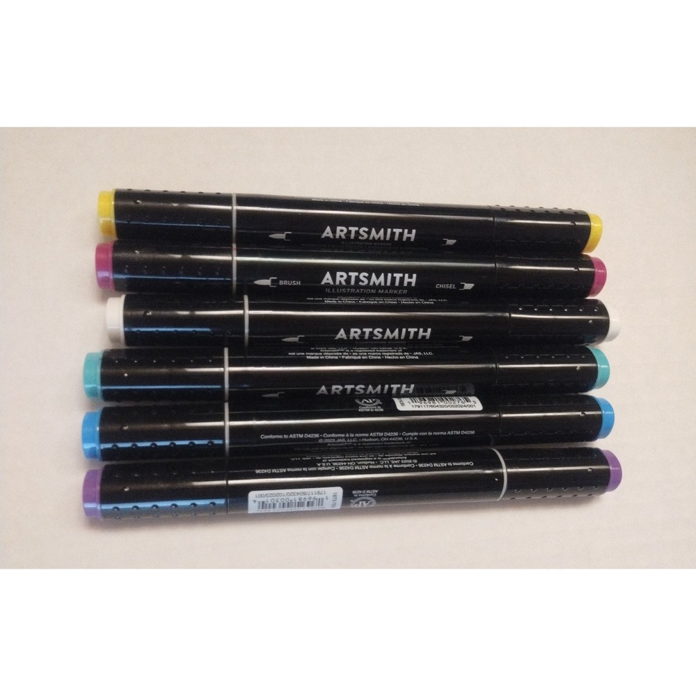 Artsmith Illustration Markers Set of 6 Dual Tip Brush & Chisel Alcohol Ink